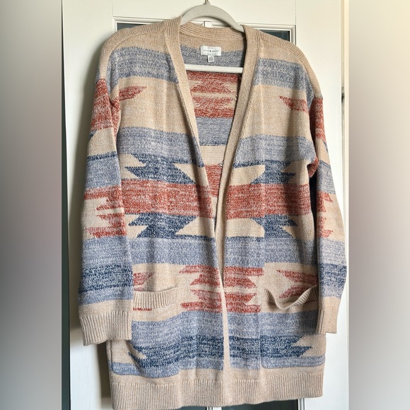 EUC Lucky Brand Neutral Aztec Detail cardigan sweater. L. - Picture 6 of 6